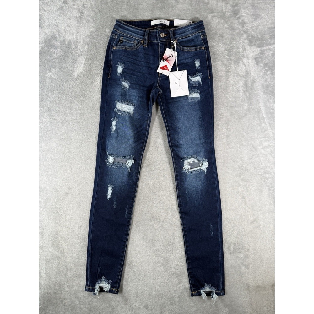 KanCan Jeans Womens 1/24 Blue Denim Super‎ Skinny Mid Rise Distressed NWT